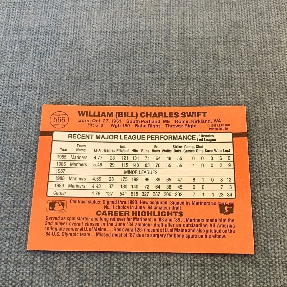 1990 Donruss Seattle Mariners Baseball Card Trading Card